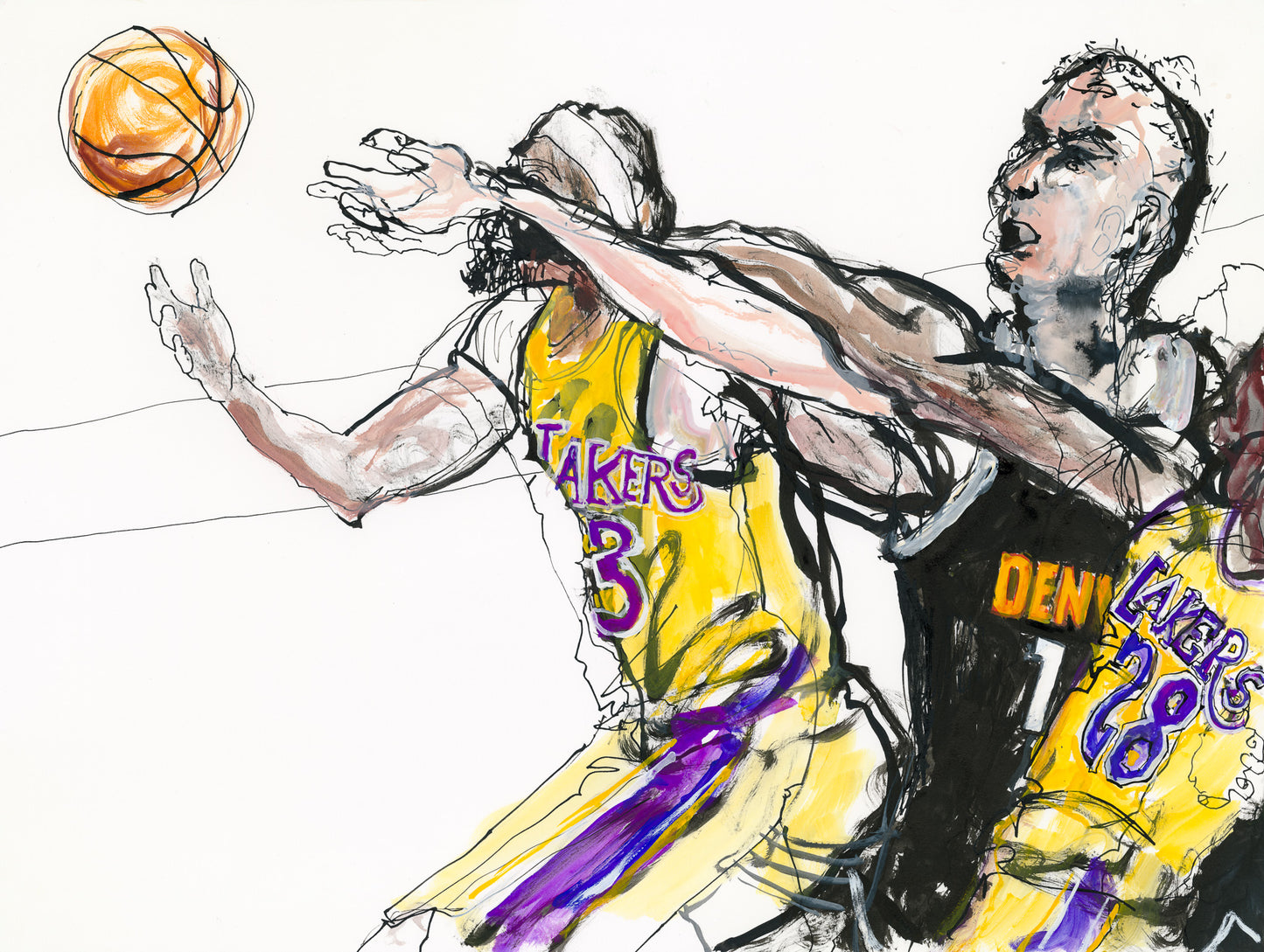 Jokic, Davis, and Hachimura Fight for the Loose Ball - Game 2 - Lakers/Nuggets