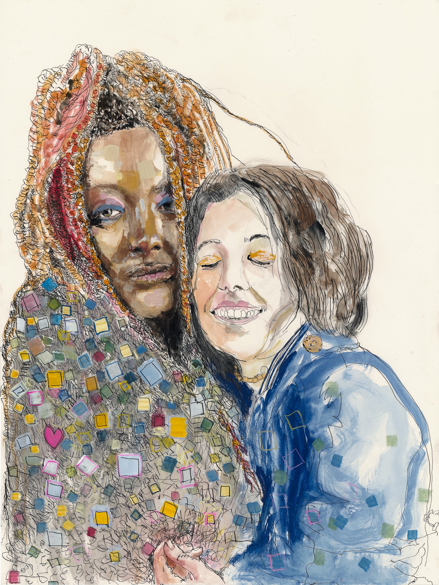 Gouache Portrait of Odera and Alexandra - Everything is All Right