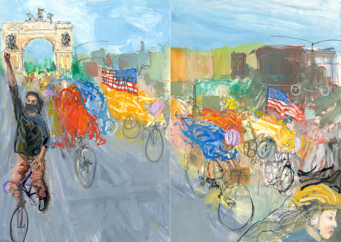 Monumental Bike Protest Painting - Diptych - No Hands