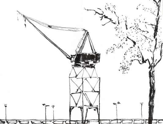 Antique Crane in Red Hook with Tree