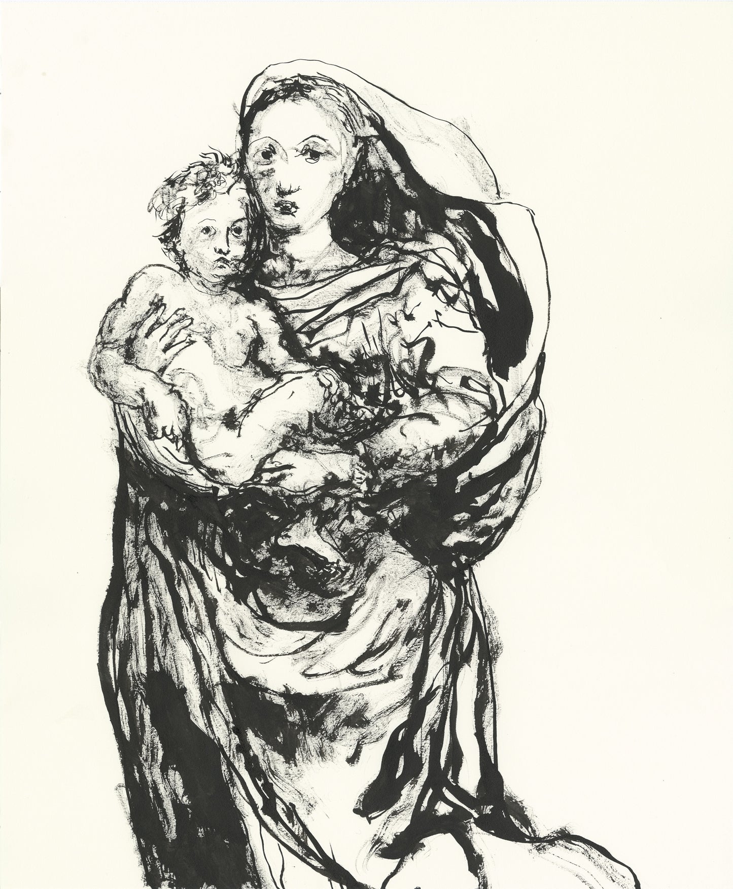 Brush Drawing of Madonna and Child After Raphael - The Sistine Madonna (c 1513-4)
