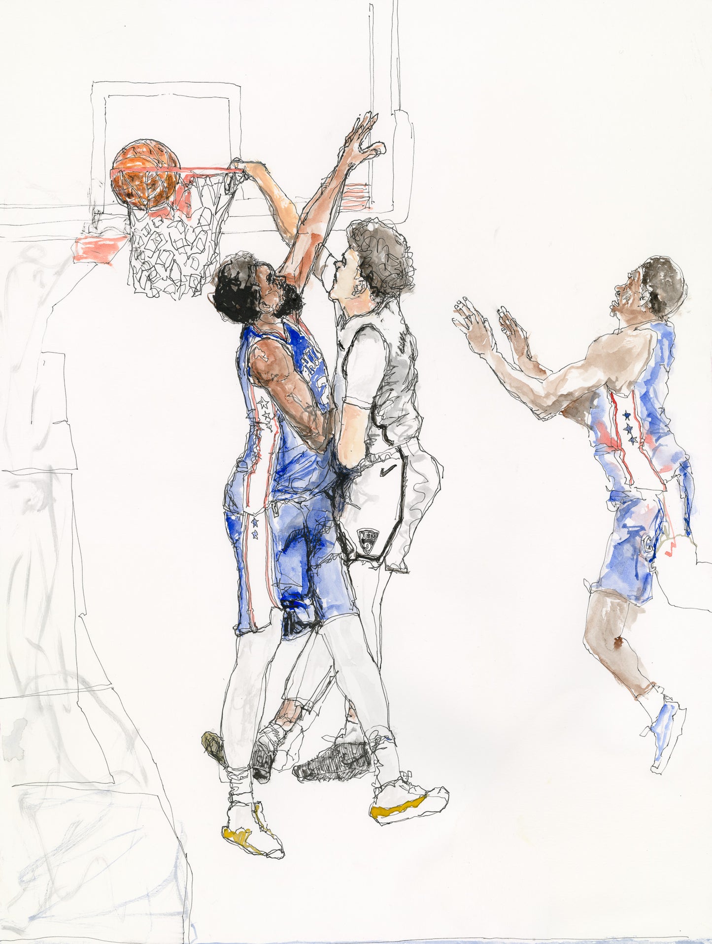 Cam Johnson Poster over Joel Embiid  - Drawing of the Game - Nets/Sixers Game 2